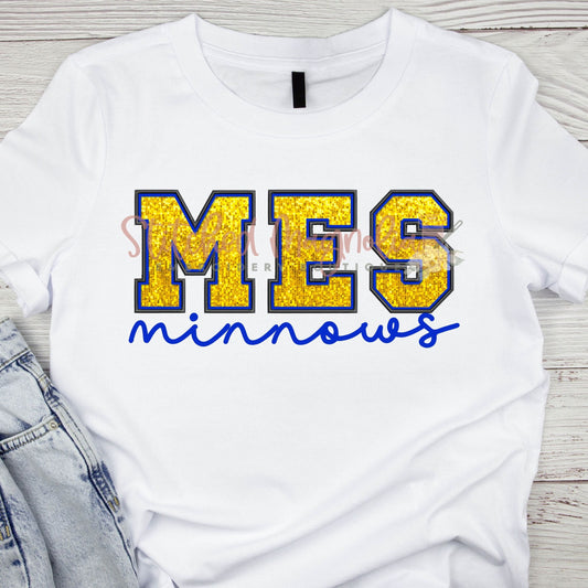 MES Athletic Font Faux Embroidery | Faux Gold Sequins | Graphic Spirit Tee