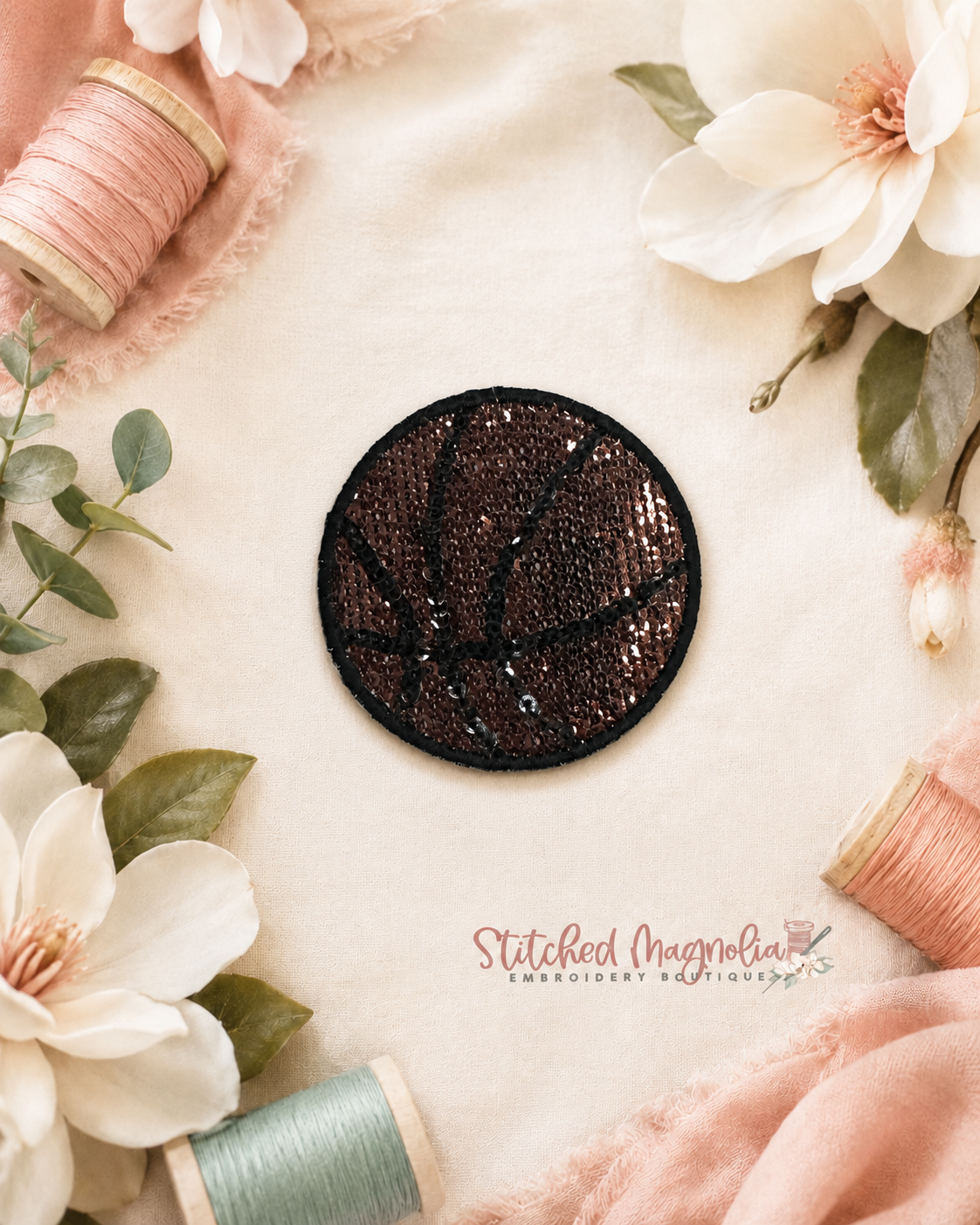 Sequin Basketball Patch – Brown & Black Appliqué Patch