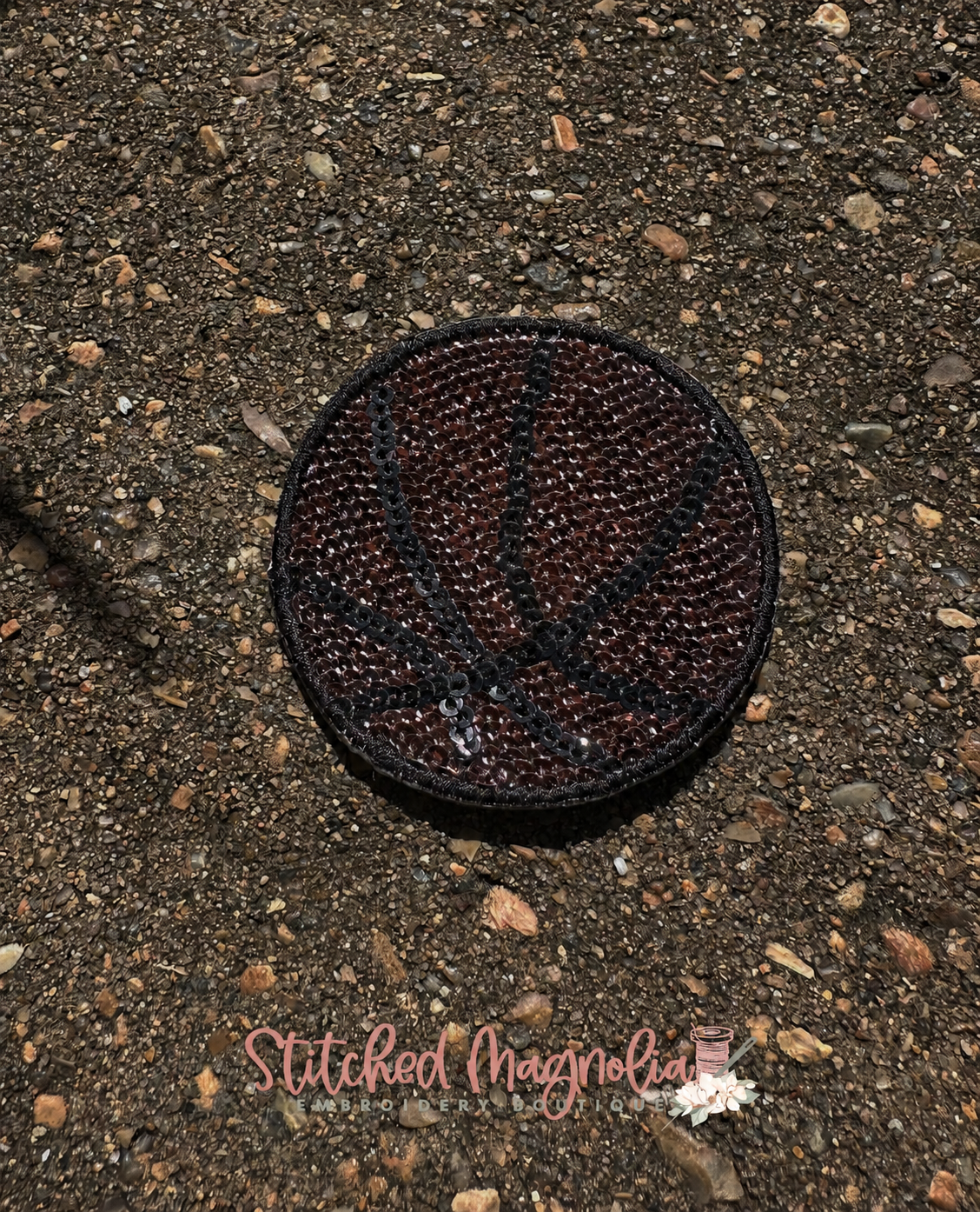 Sequin Basketball Patch – Brown & Black Appliqué Patch