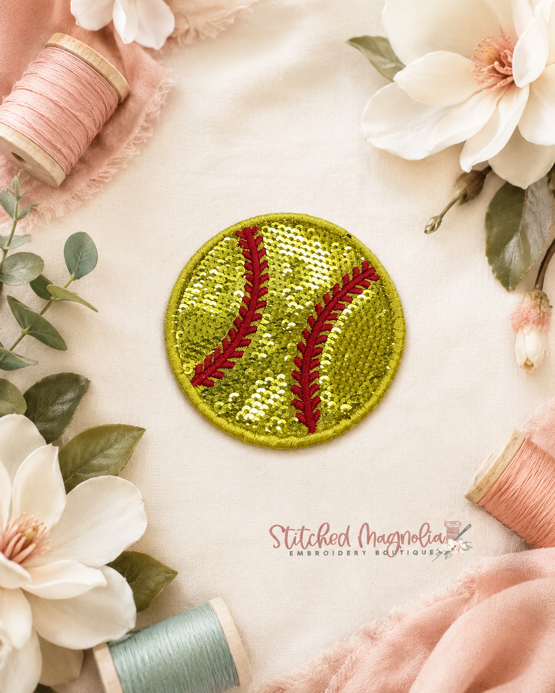 Sequin Softball Patch – Yellow & Red Appliqué Patch