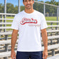 Stitches Baseball Tee | Distressed Script