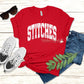 Stitches Baseball Tee | Distressed Varsity on Red