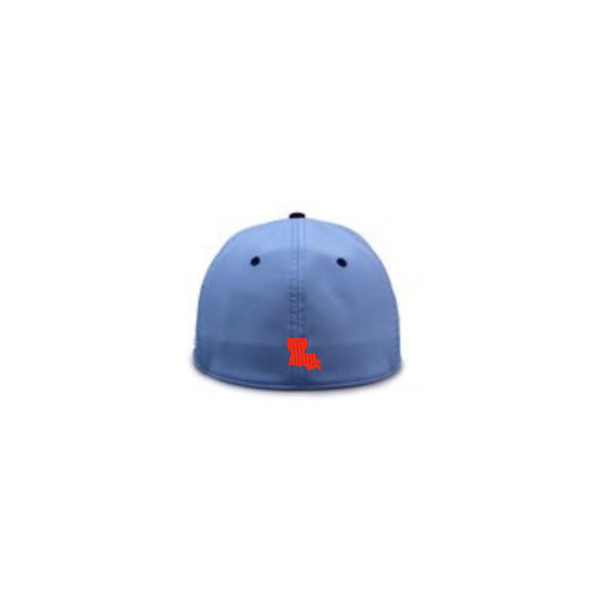 Back of Columbia blue Stitches The Game hat with red Louisiana state embroidery