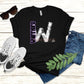 Warriors Camo W Tee in black with camo W and purple Warriors script DTF graphic
