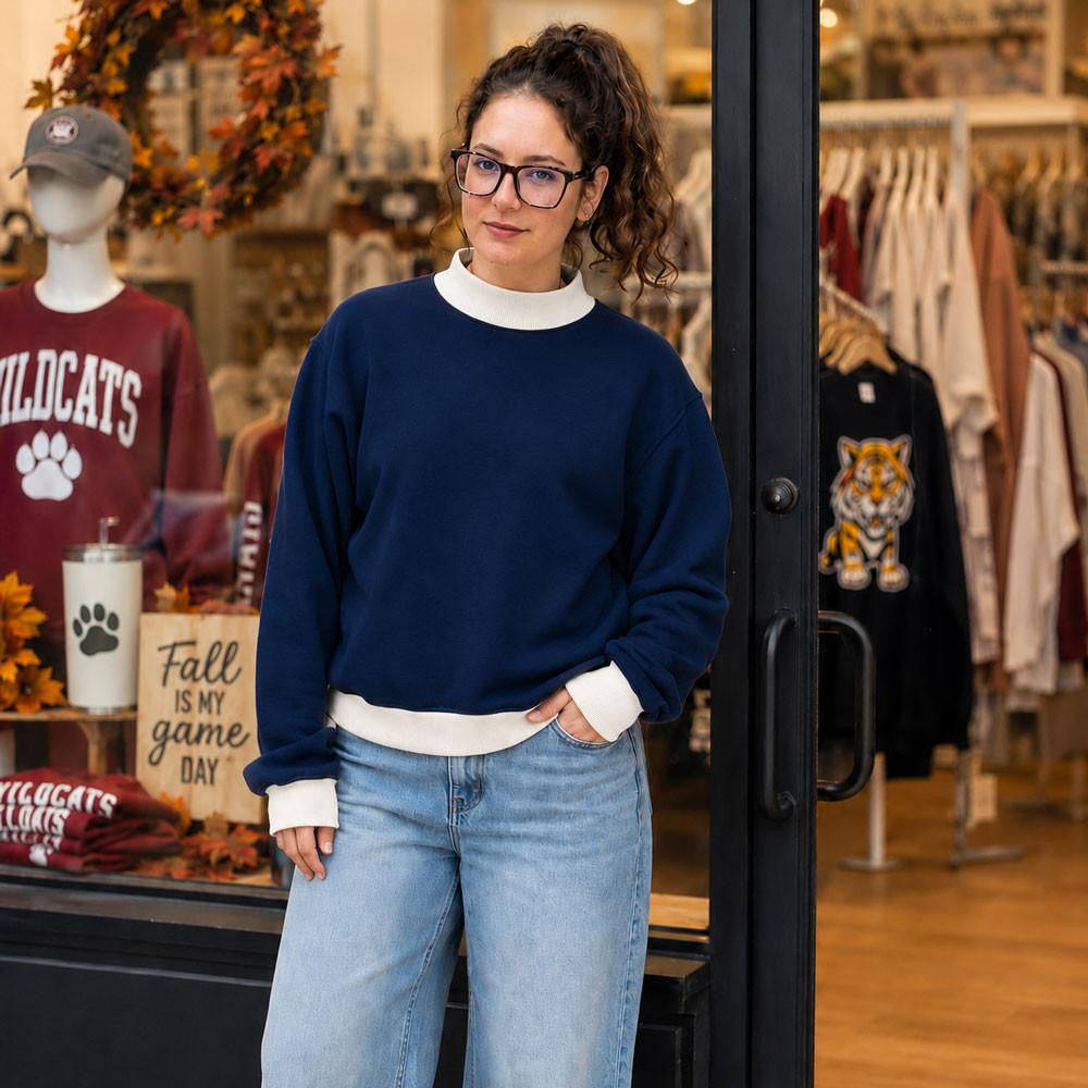 Premium Contrast Mock Neck Sweatshirt – Custom Embroidered | PREORDER