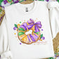 Mardi Gras King Cake Bow Sweatshirt | Purple Green Gold Design | Festive King Cake Apparel