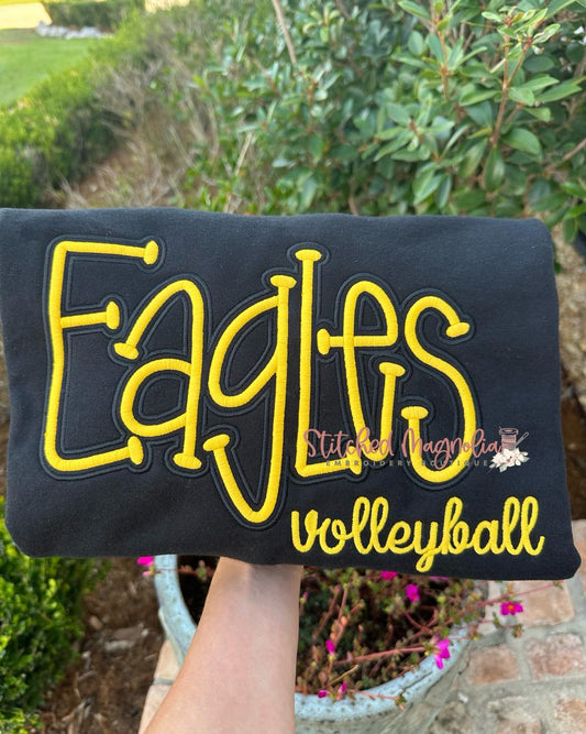 Eagles Puff Embroidery Youth Sweatshirt with Volleyball Add On