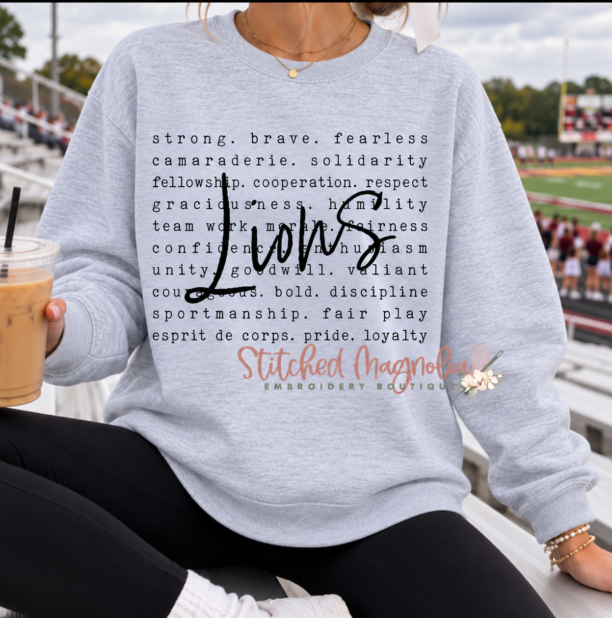 Lions Strong Brave Graphic Sweatshirt - Youth & Adult - Ash Grey