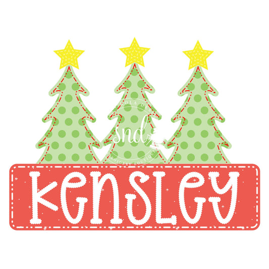 Faux Stitched Christmas Tree Trio- Digital Design