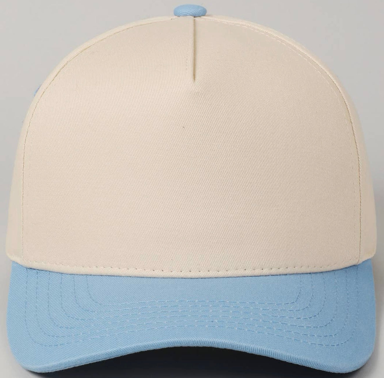 Dibs On The Captain Puff Embroidery Trucker Hat | Two-Tone Cream & Blue