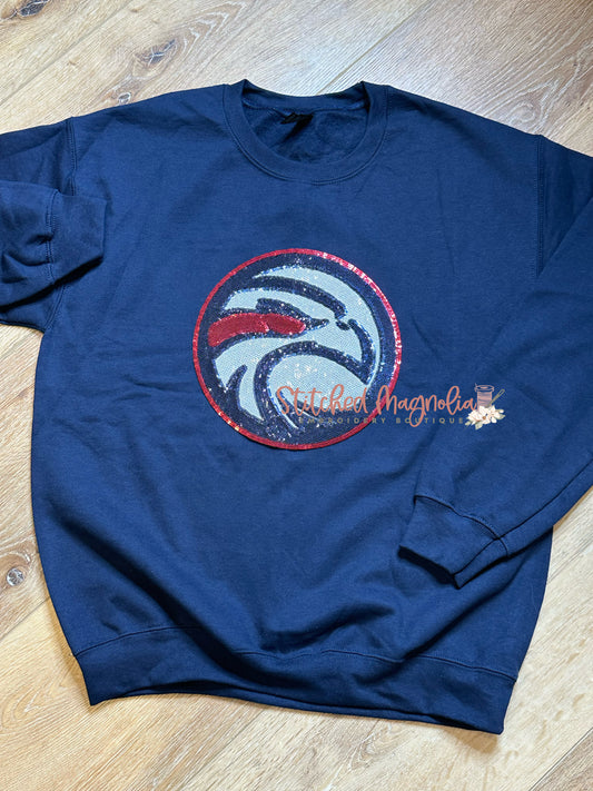 Hannan Hawks Logo Sequin Patch Sweatshirt | Large Sequin Logo Hawk Patch