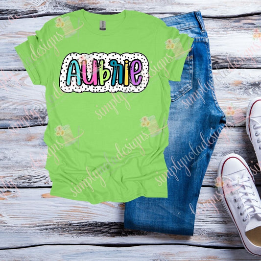 Aubrie PNG-Bright Name Doodle- Dots- Digital Download- Bright Doodle Name-PNG-Sublimation-DTF printing- Bright Letters