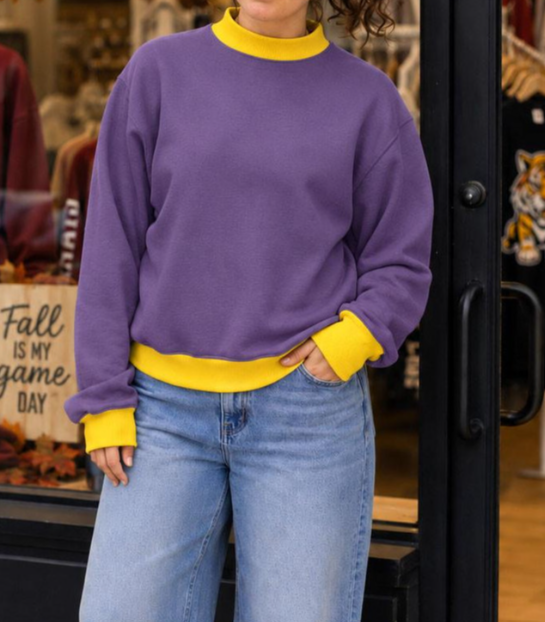 Premium Contrast Mock Neck Sweatshirt – Custom Embroidered | PREORDER