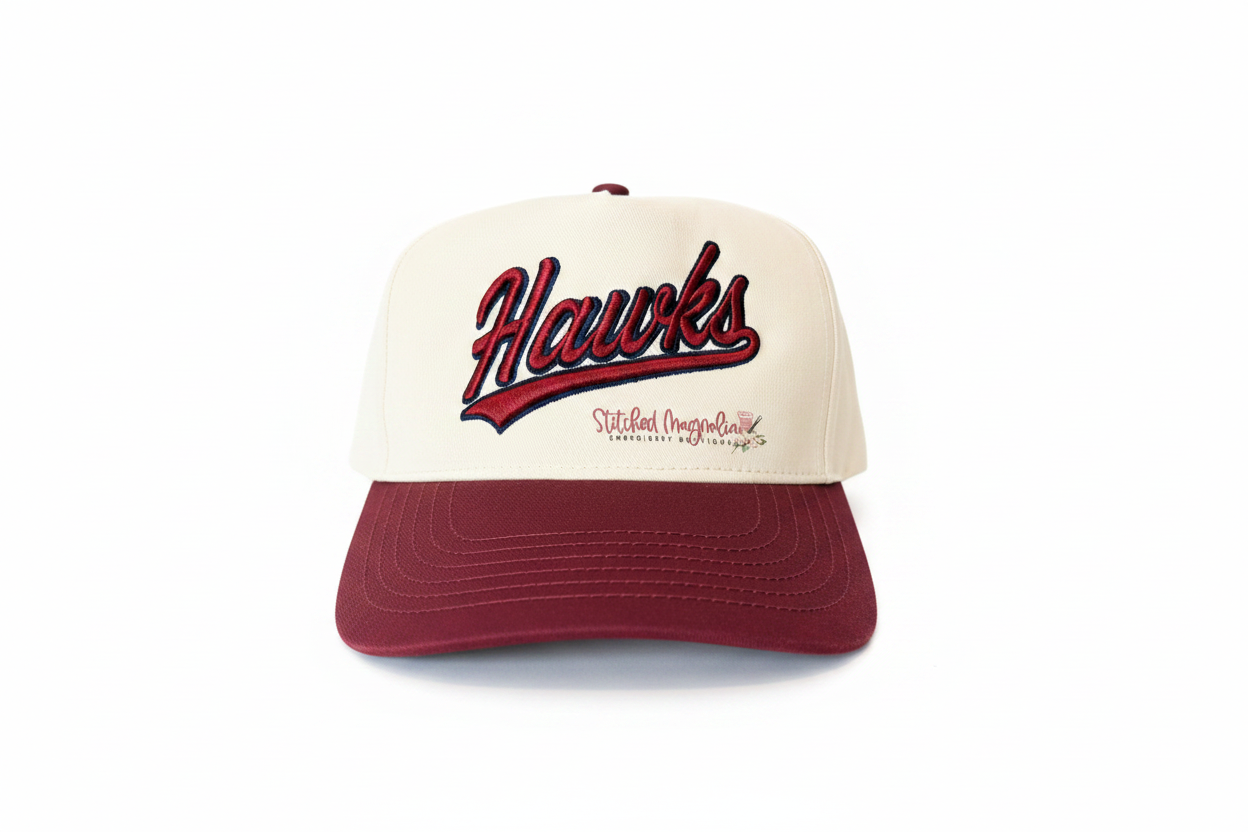 Hawks puff embroidery snapback hat studio product shot