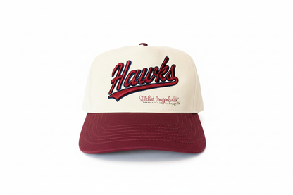 Hawks puff embroidery snapback hat studio product shot