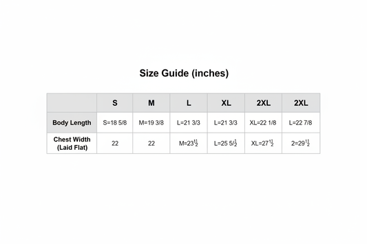 MSC Lakers Crop Hoodie Size Guide in inches - S through 2XL