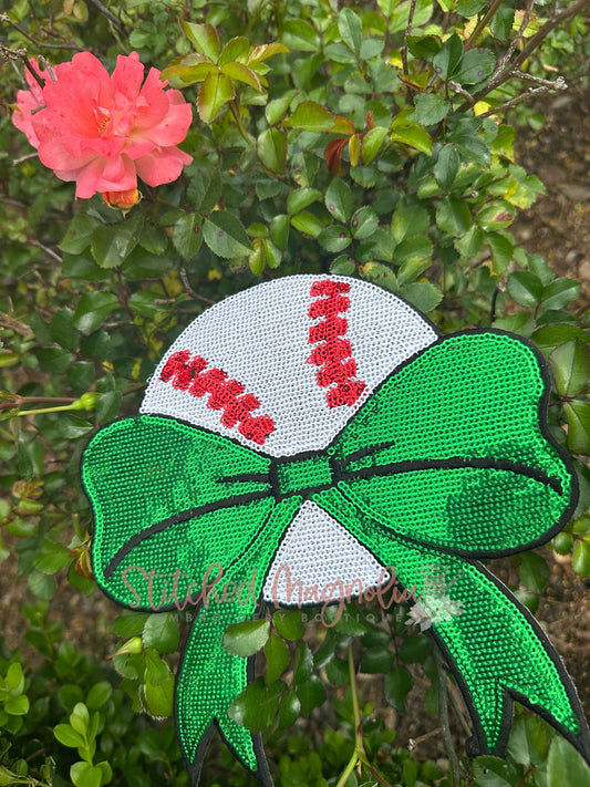 7.5" Sequin Baseball with Kelly Green Coquette Bow