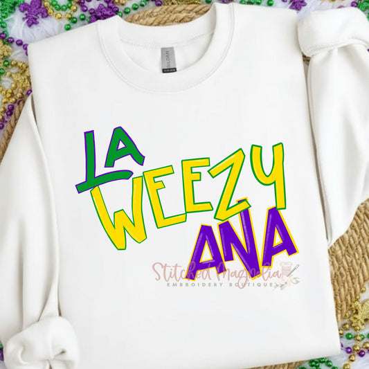 La Weezy Ana Louisiana Sweatshirt | Bold Purple Green Gold Design | Louisiana Pride Apparel