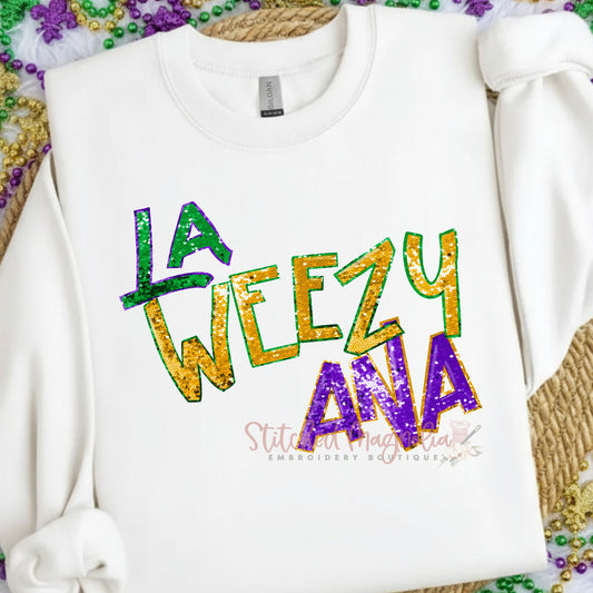 La Weezy Ana Mardi Gras Sweatshirt - Louisiana Glitter Design