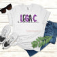 Lega-C Baseball Glitter Tee in white with purple and black glitter DTF graphic