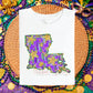 Louisiana Mardi Gras Tee | Glitter Stars State Design | Purple Green Gold Louisiana Pride Shirt