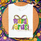Mardi Gras Bow Purple Boxy Tee | Purple Green Gold Design | Festive Mardi Gras Shirt