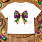 Mardi Gras Glitter Bow Tee | Sparkly Purple Green Gold Bow Design | Festive Mardi Gras Shirt