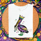 Mardi Gras Pelican Tee | Louisiana Pelican with Crown & Beads | Purple Green Gold Louisiana Pride Shirt