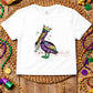 Mardi Gras Pelican Tee | Louisiana Pelican with Crown & Beads | Purple Green Gold Louisiana Pride Shirt