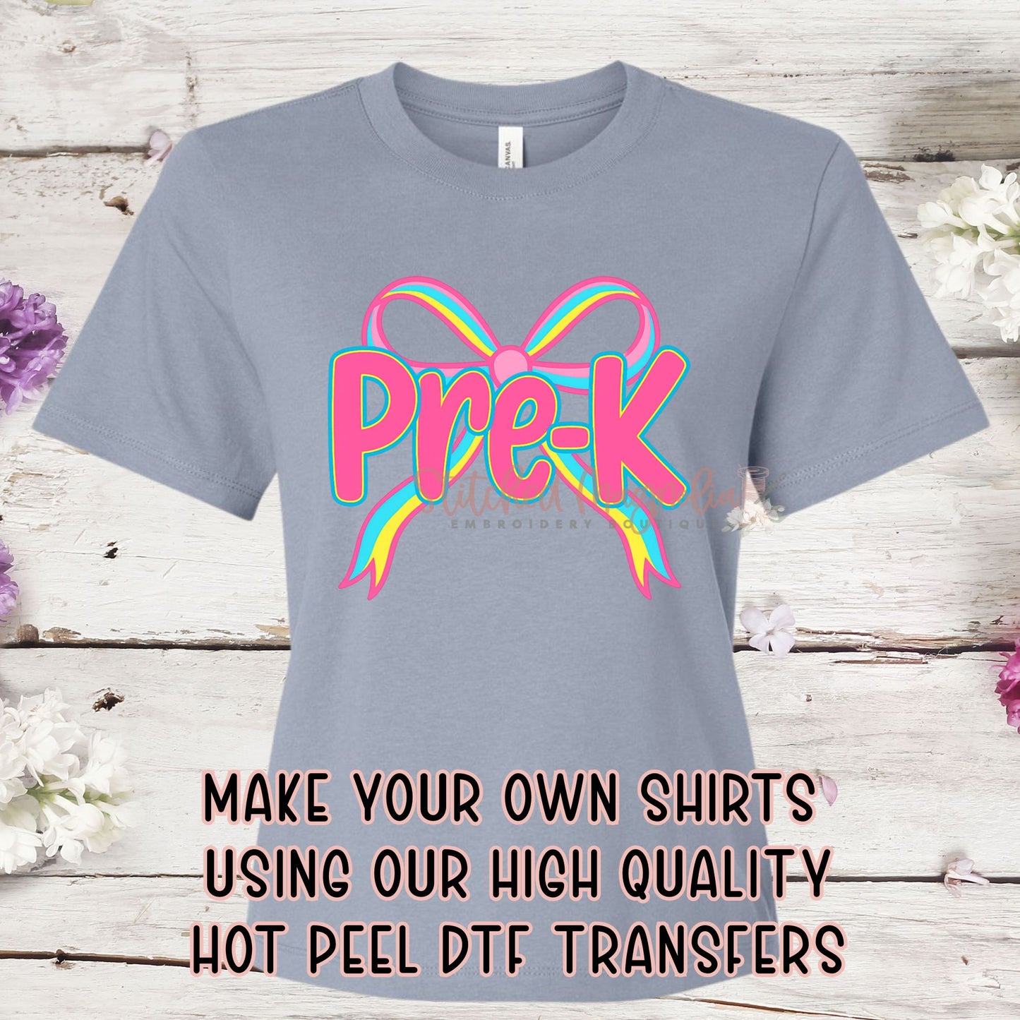 Single DTF Transfer - Pre K Rainbow Bow | Heat Press Ready