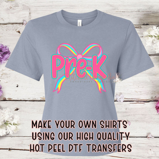 Single DTF Transfer - Pre K Rainbow Bow | Heat Press Ready