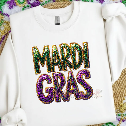 Mardi Gras Sequin Sweatshirt | Rhinestone Purple Green Gold Design | Festive Mardi Gras Apparel