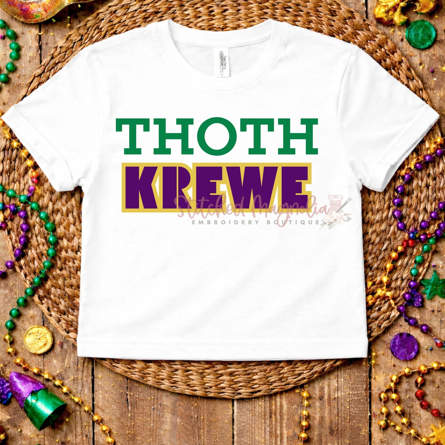 Thoth Krewe Mardi Gras Boxy Tee | Green Purple Gold Krewe Design | New Orleans Parade Apparel