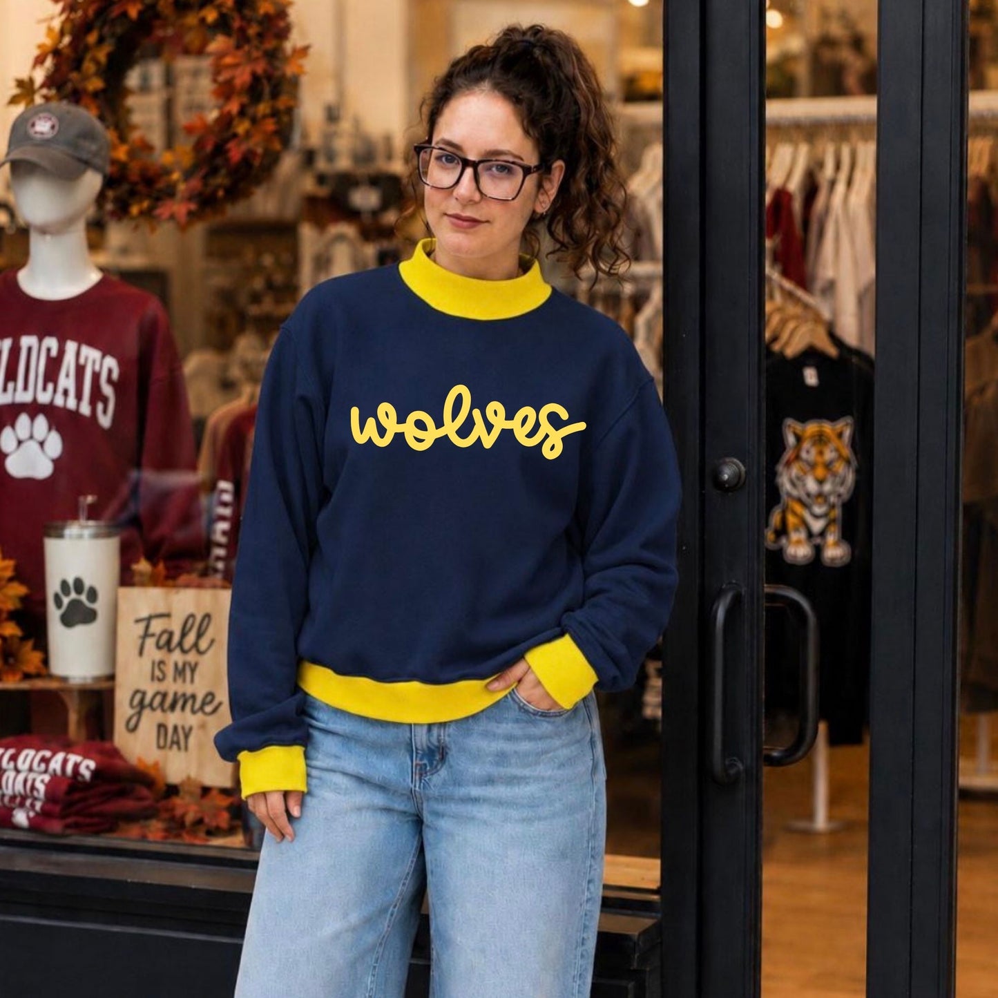 Premium Contrast Mock Neck Sweatshirt – Custom Embroidered | PREORDER