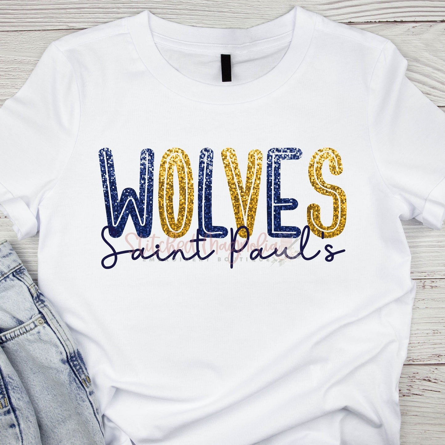 St. Paul's Wolves Faux Glitter Strike-Through Spirit Tee | Unisex